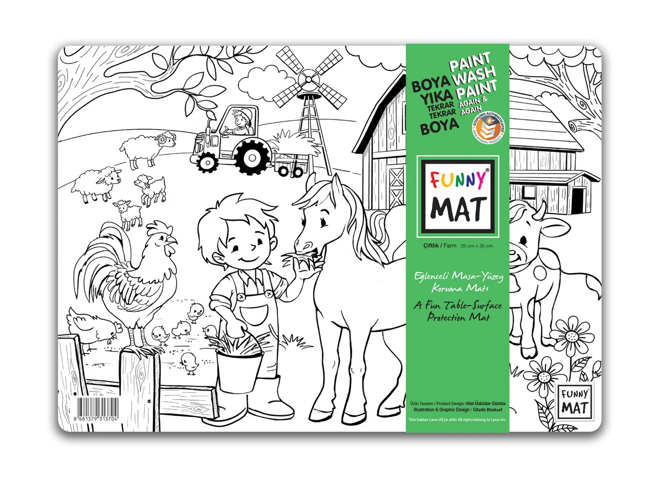 Akademi Çocuk Funny Mat Çiftlik Boyama Aktivite Matı 25x35 cm