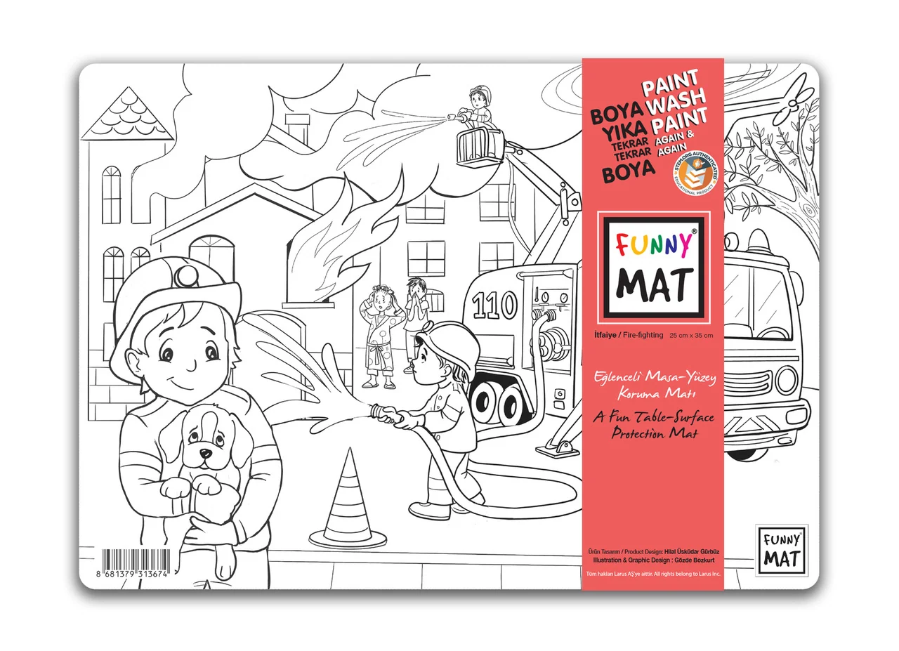 Akademi Çocuk Funny Mat Small Series İtfaiye 25x35 cm Boyanabilir Aktivite Matı