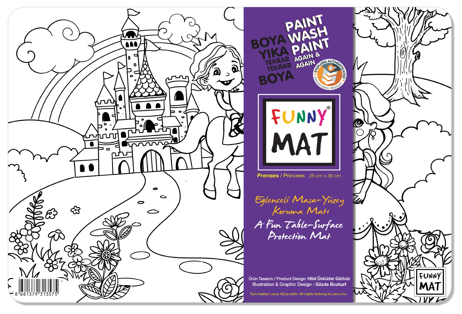 Akademi Çocuk Funny Mat Prenses Boyanabilir Aktivite Matı 25 x 35 cm