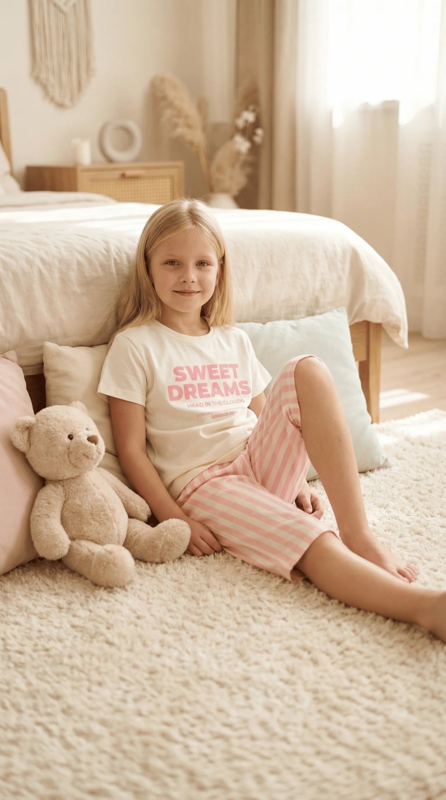 Vitmo Ekru %100 Pamuk Kapri Pijama Takımı Sweet Dreams