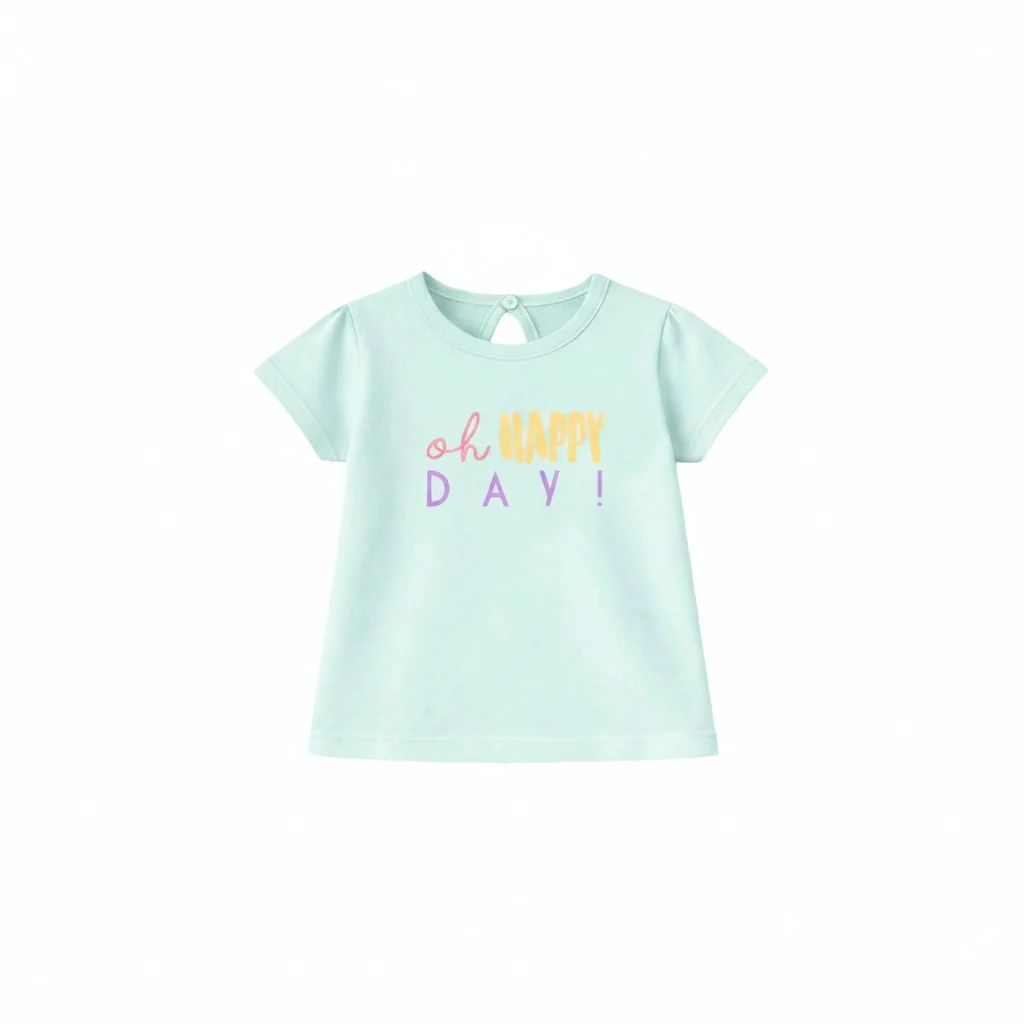 Happy Day Baskılı Tişört Su Yeşili