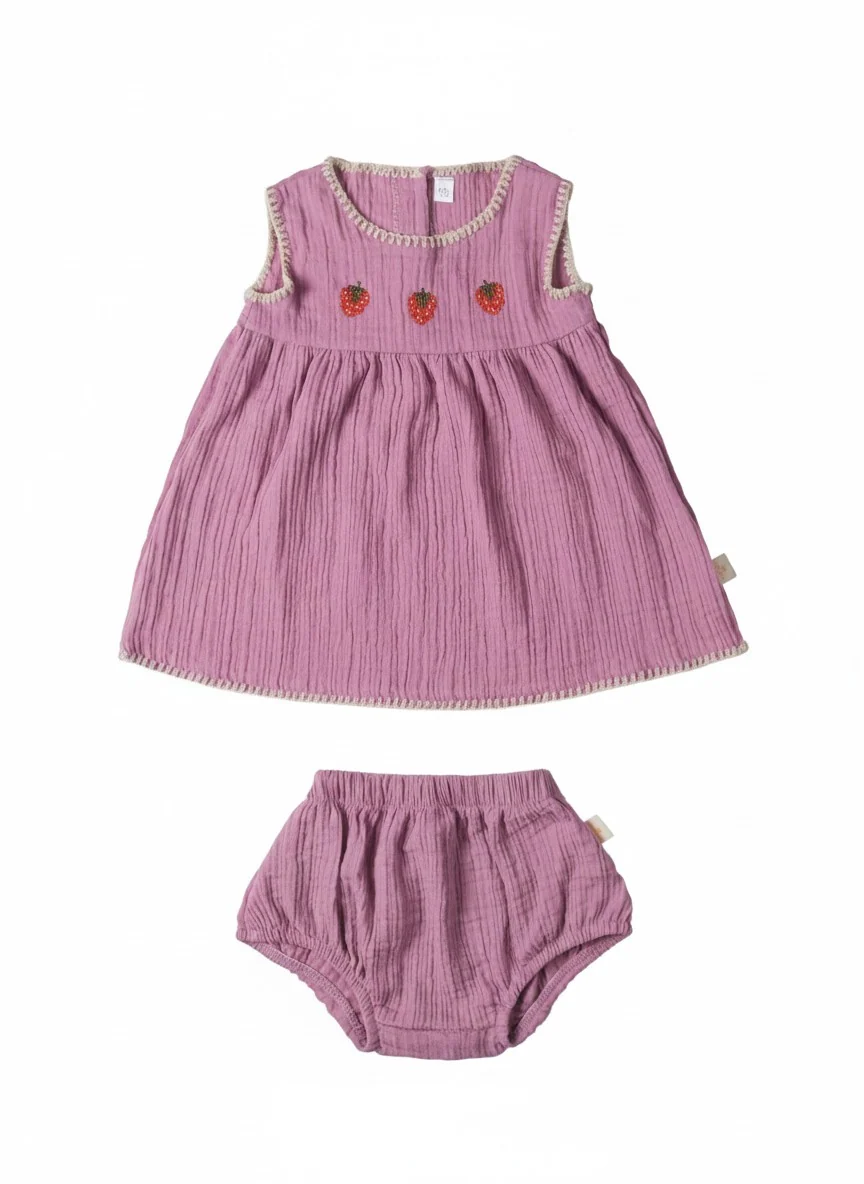 Müslin Bebek Elbise & Bloomer Şort Set