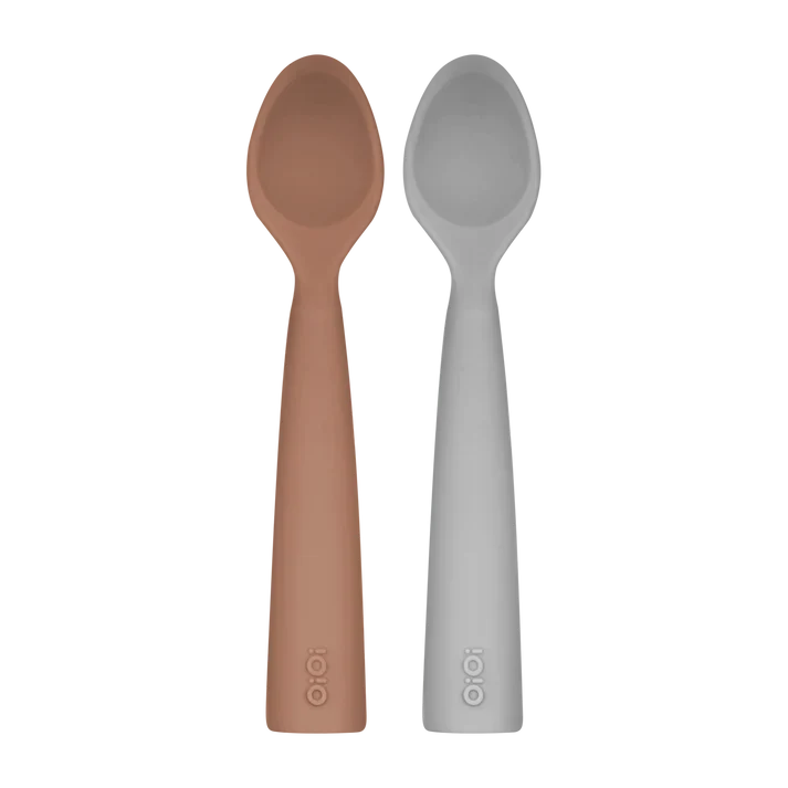 OiOi Nam Nam 2'li Silikon Bebek Kaşığı Seti Woody Brown Powder Grey