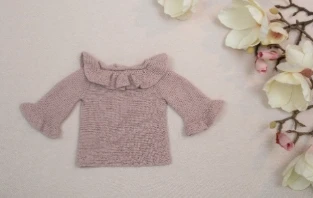 Magnolia Yakası Fırfırlı Kazak Gül