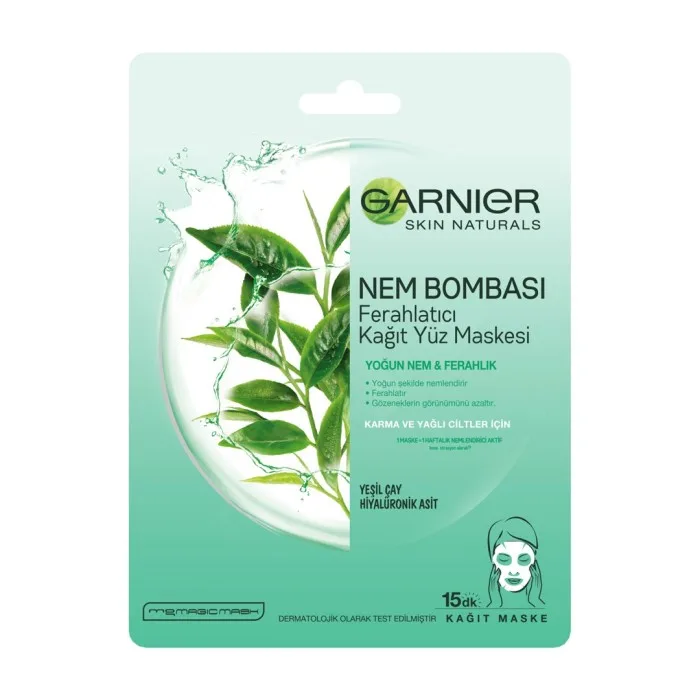 Garnier Skin Nat Nem Bombası Kağıt Maske Yeşil 32 gr