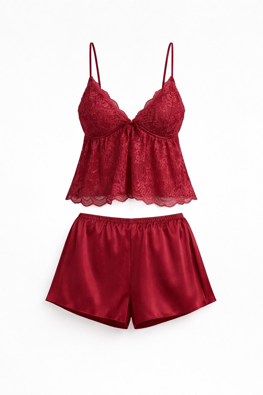 Pierre Cardin Saten Dantelli Şort – Babydoll Takım – 450 Kırmızı