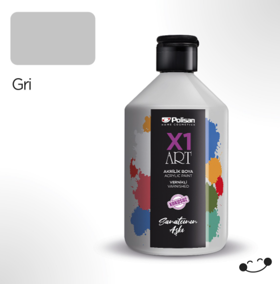 Polisan X1 Art Multisurface Gri 500 ml Çok Amaçlı Hobi Boyası