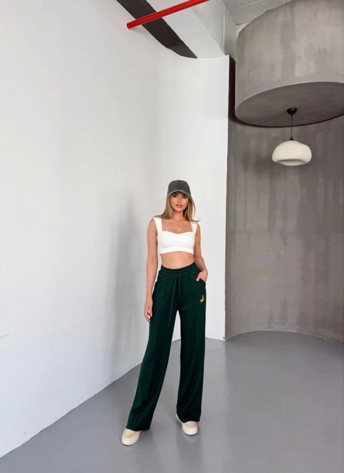 Osy Modal Yumuşak Dokulu Kumaş Nakış Işlemeli Rahat Bol Paça Eşofman Pantalon - Siyah