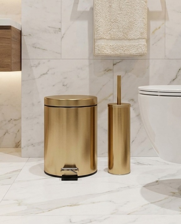 La Bain Gold 2PCS 5lt Pedal Bin/brush Set