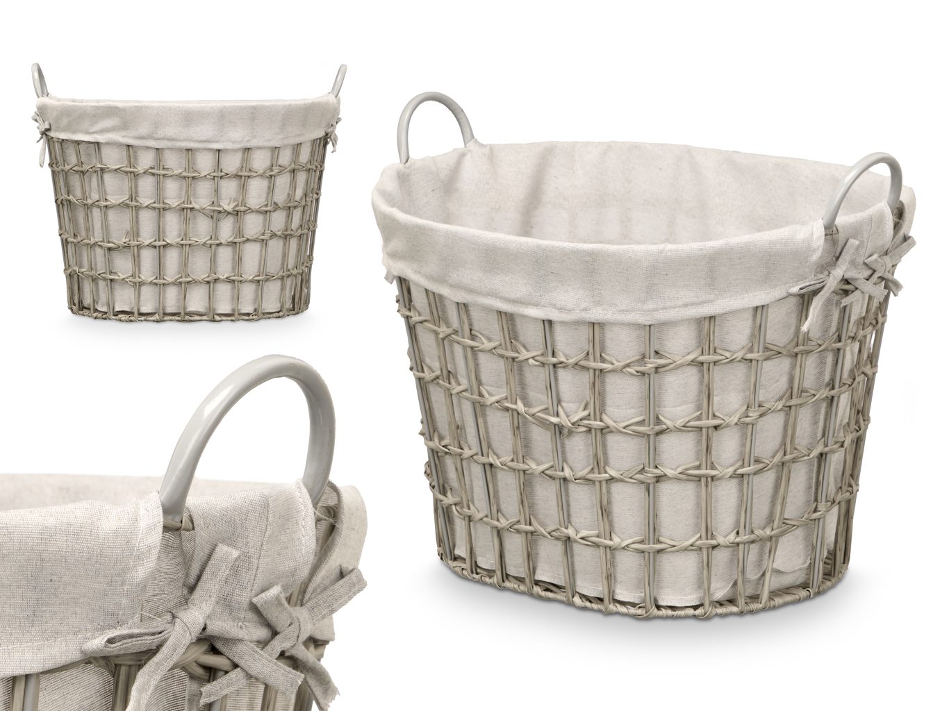 Kinvara Low Oval Basket with Handles Grey