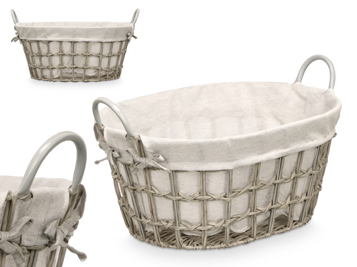 Kinvara Oval Basket with Handles Grey Small