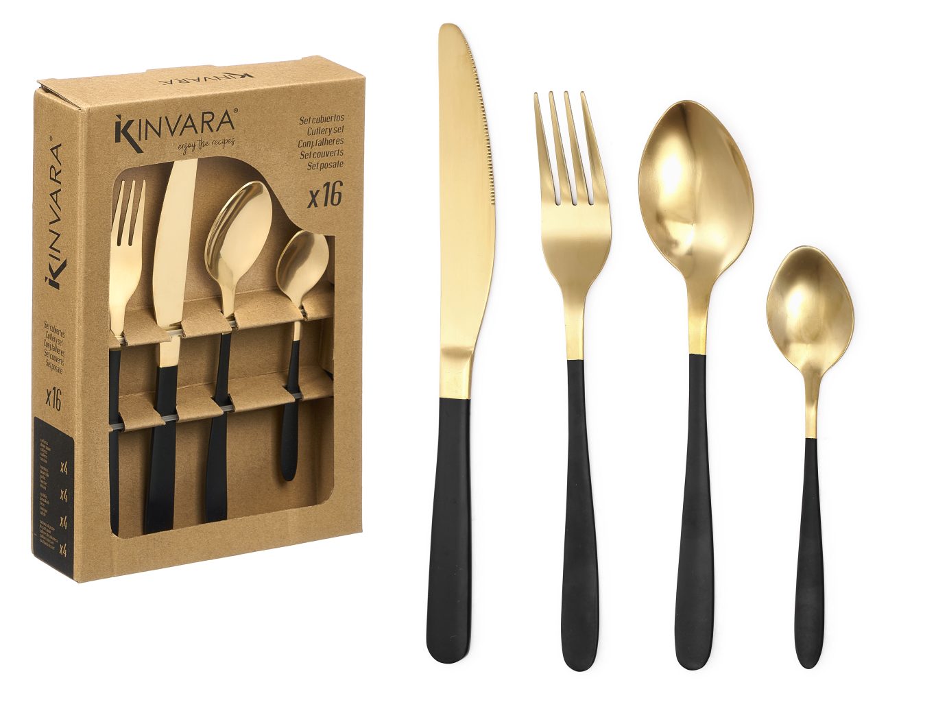 Kinvara Set 16 Black Gold Flatware