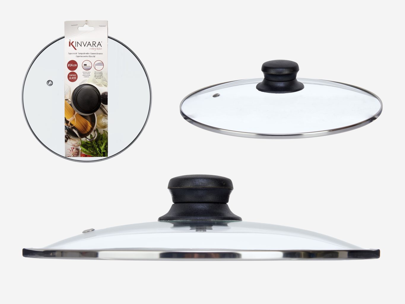 Kinvara Glass Lid Silver Edge 24cm