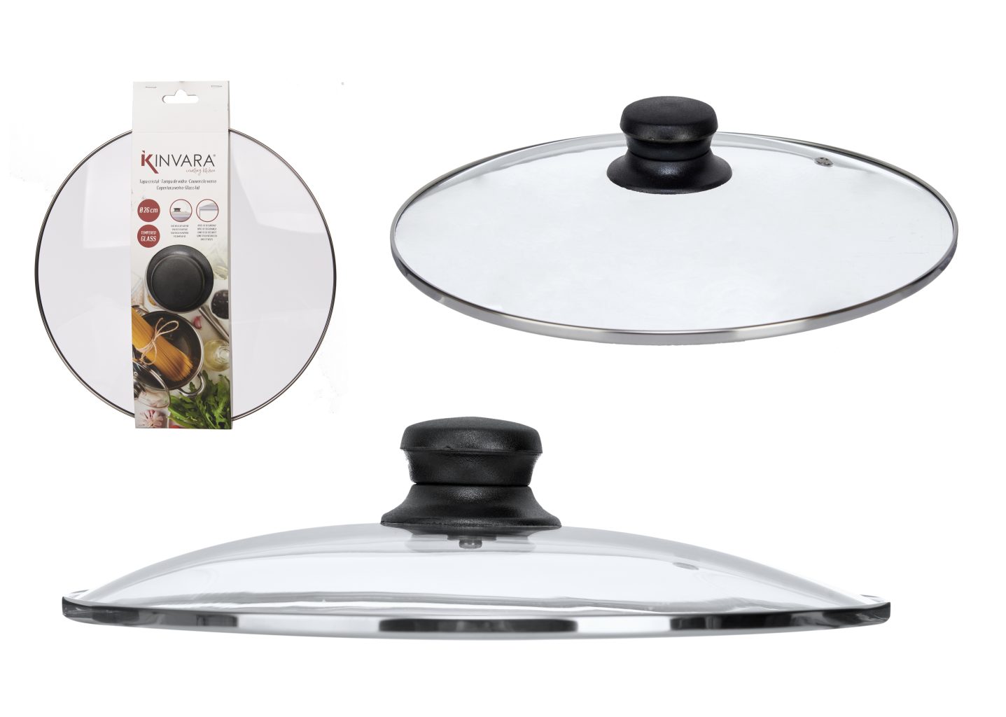 Kinvara Glass Lid Silver Edge 26cm