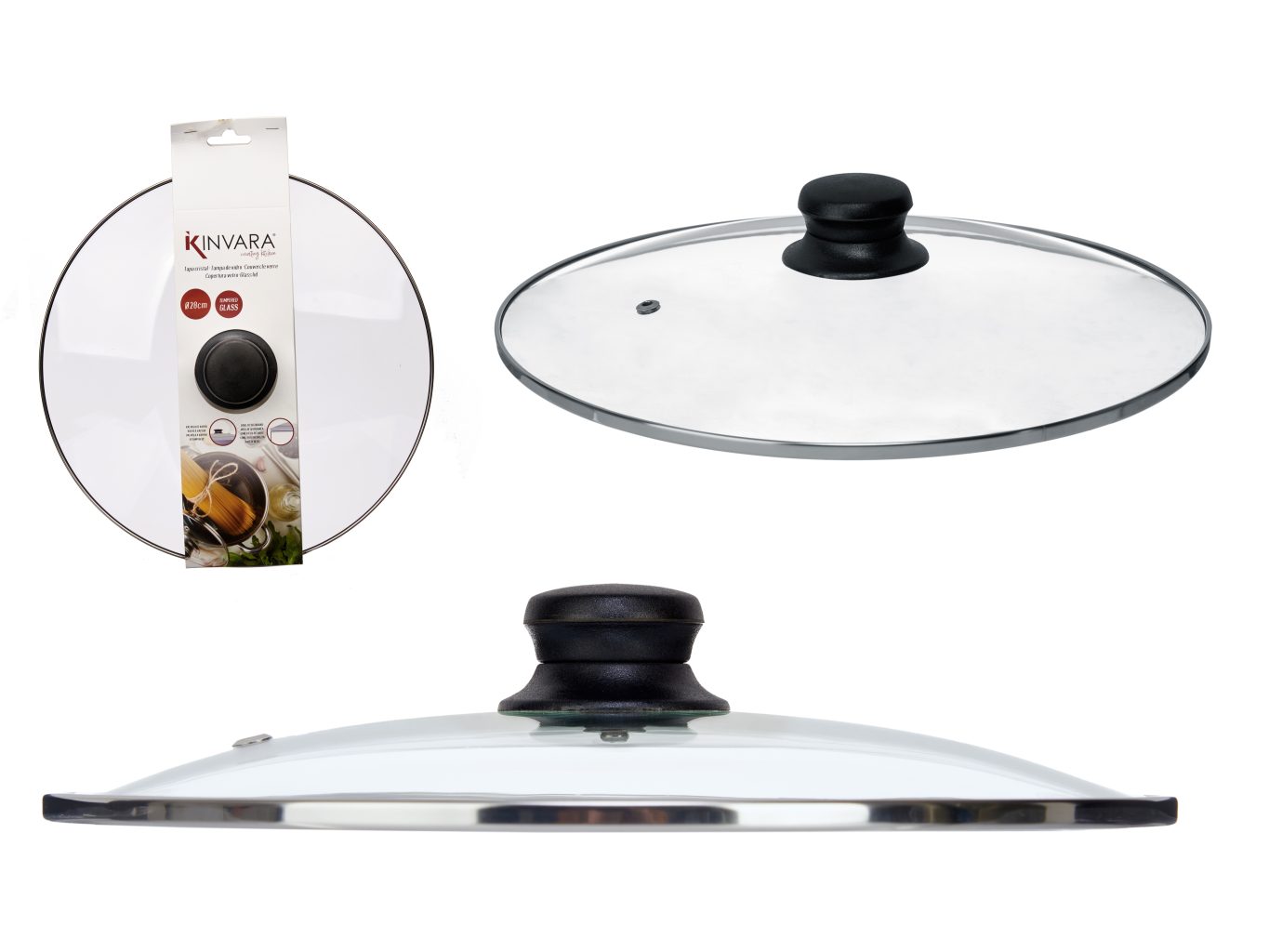 Kinvara 28 cm Gümüş Kenarlı Cam Tencere Kapağı
