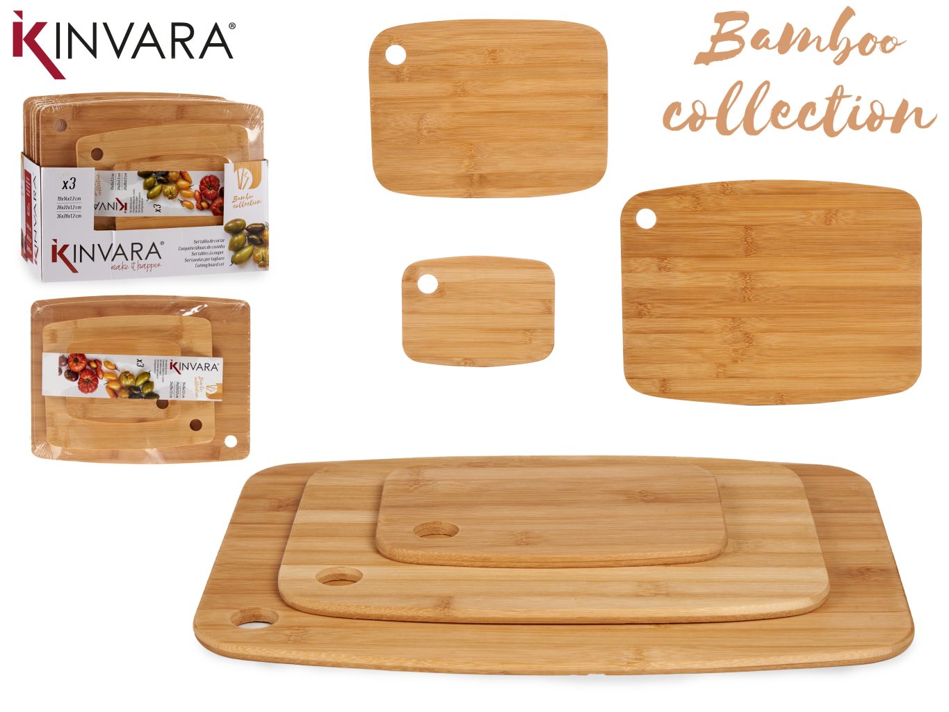 Kinvara Bamboo 3lü Kesme Tahtası