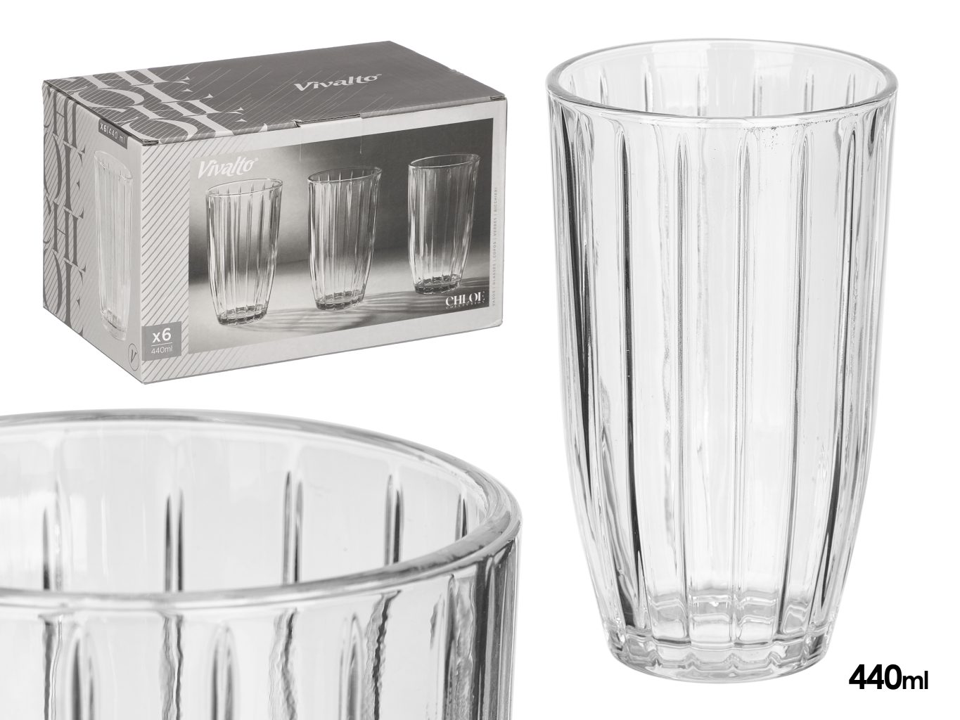 Vivalto 440ml Transparent Striped 6lı Su Bardağı