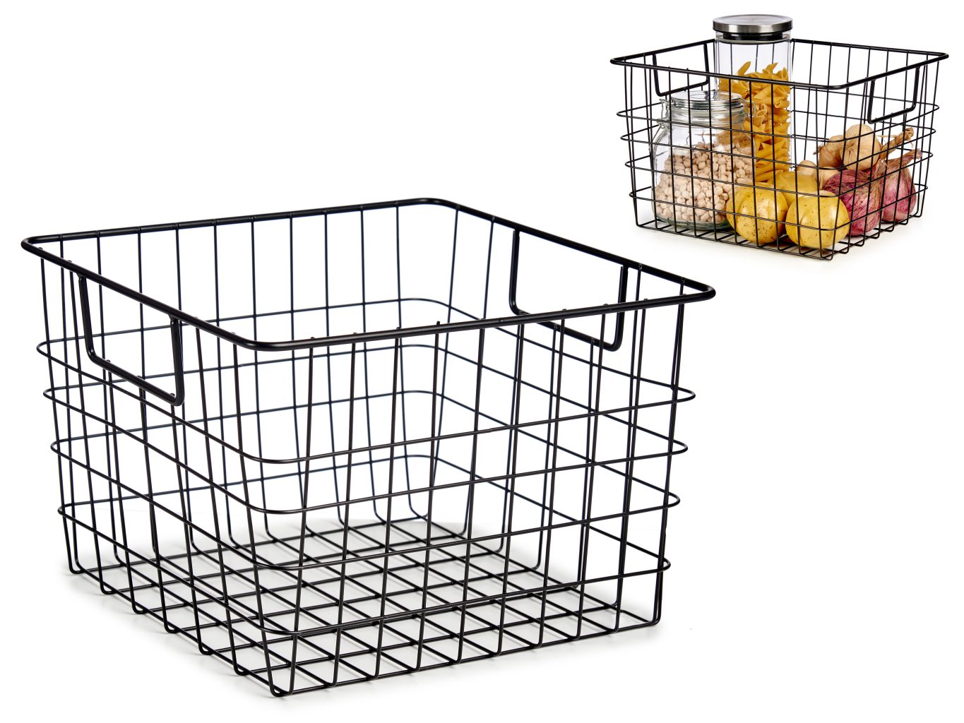 Basket with Handle IN Matt Black Steel