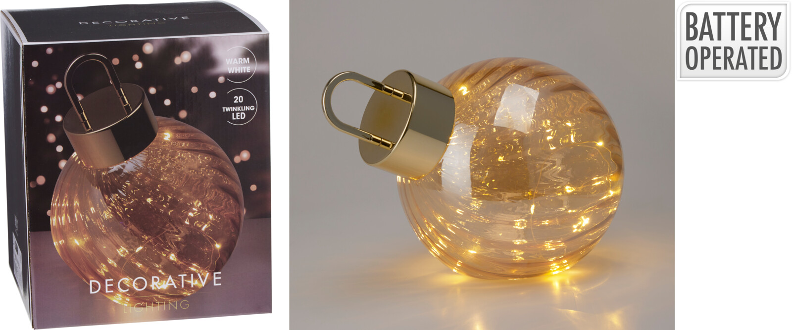 Xmas Ball with LED 20cm Amber