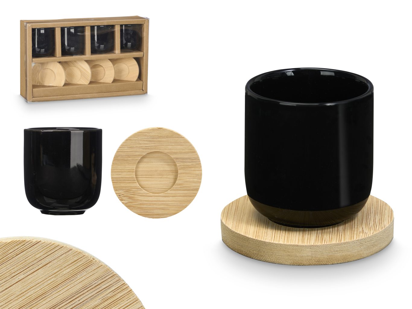Asian Black Bamboo Tabakli 4lü Kahve Fincan Takımı