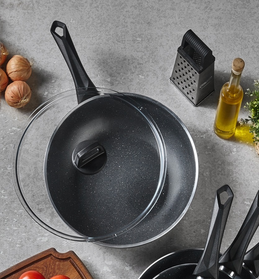 Cook&joy Granit Black 28cm Kapaklı XL Wok Tava