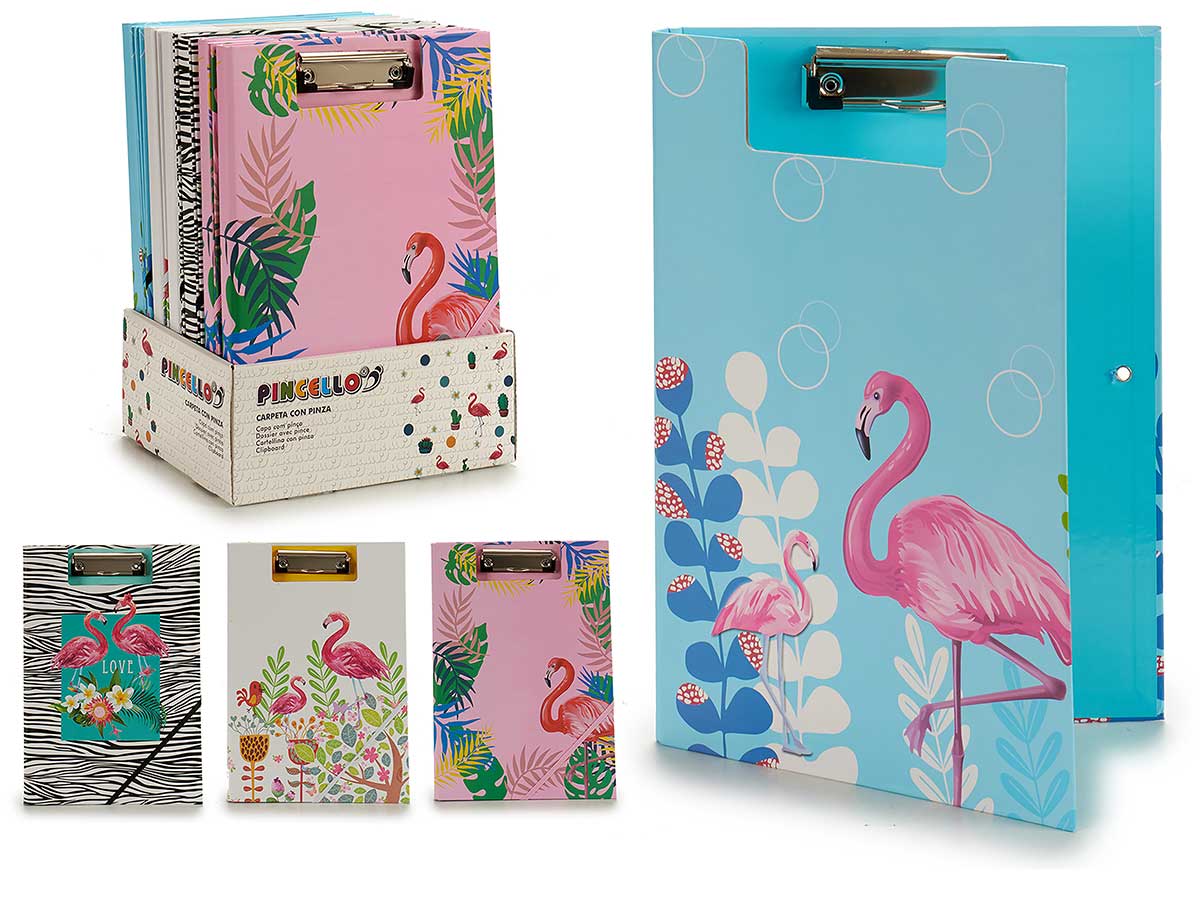 Pincello Folder with Clip and Rubber Flamingos