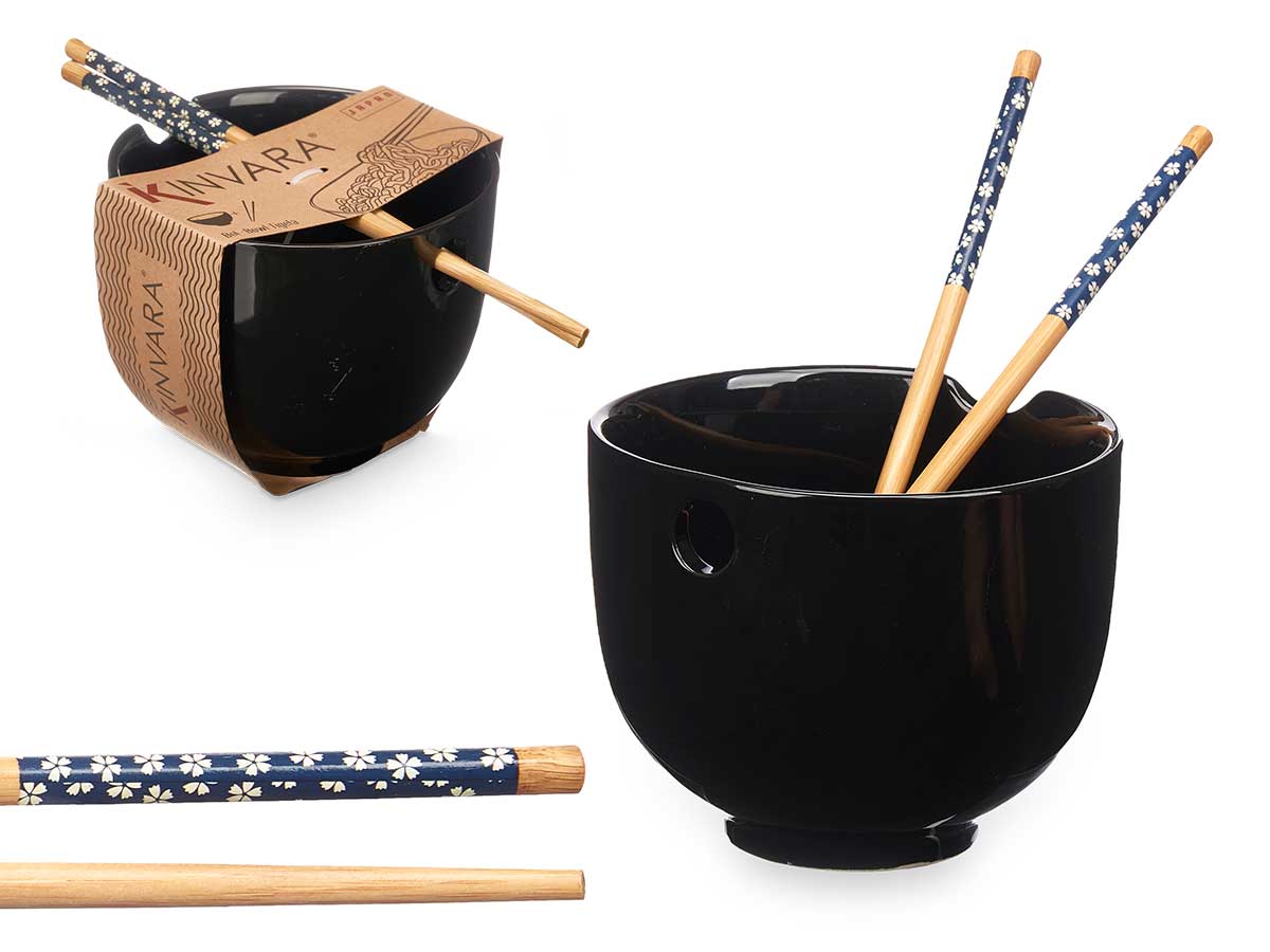Asian Black Bowl with Chopsticks