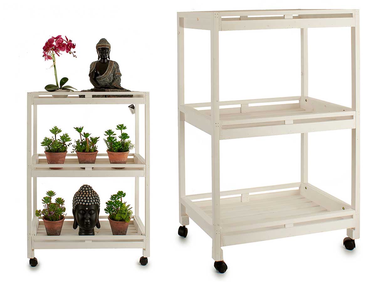 Wooden Trolley 3 Shelfs 4 Wheels White