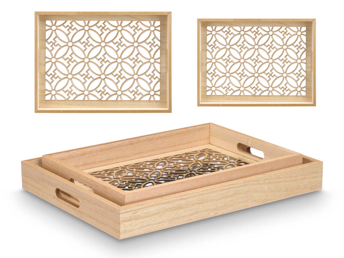 Giftdecor Set 2 Rectangular Trays Flower