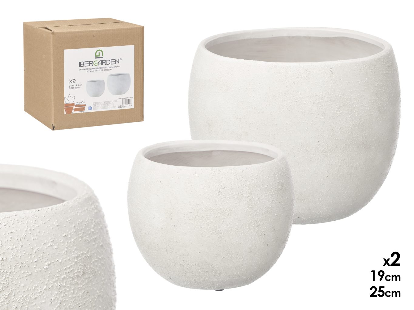 Giftdecor Set 2 Wrinkled Pots White 19cm 25cm