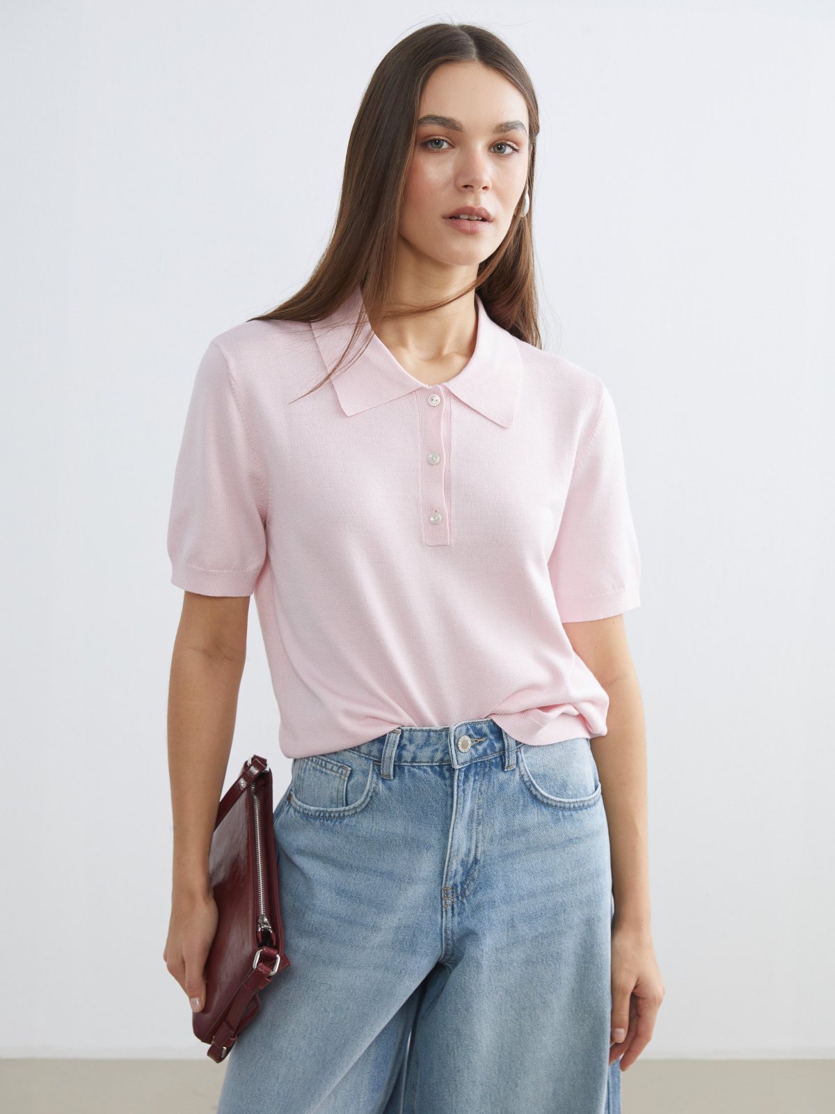 LC Waikiki Kadın Polo Yaka Tişört Pembe