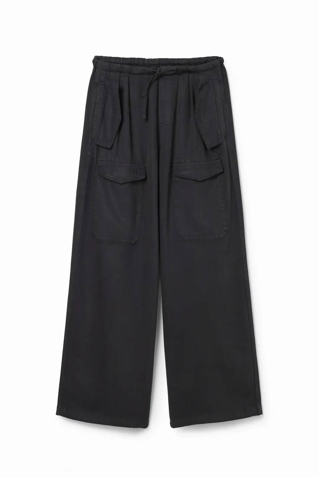 Wide Leg Black Cargo Trousers