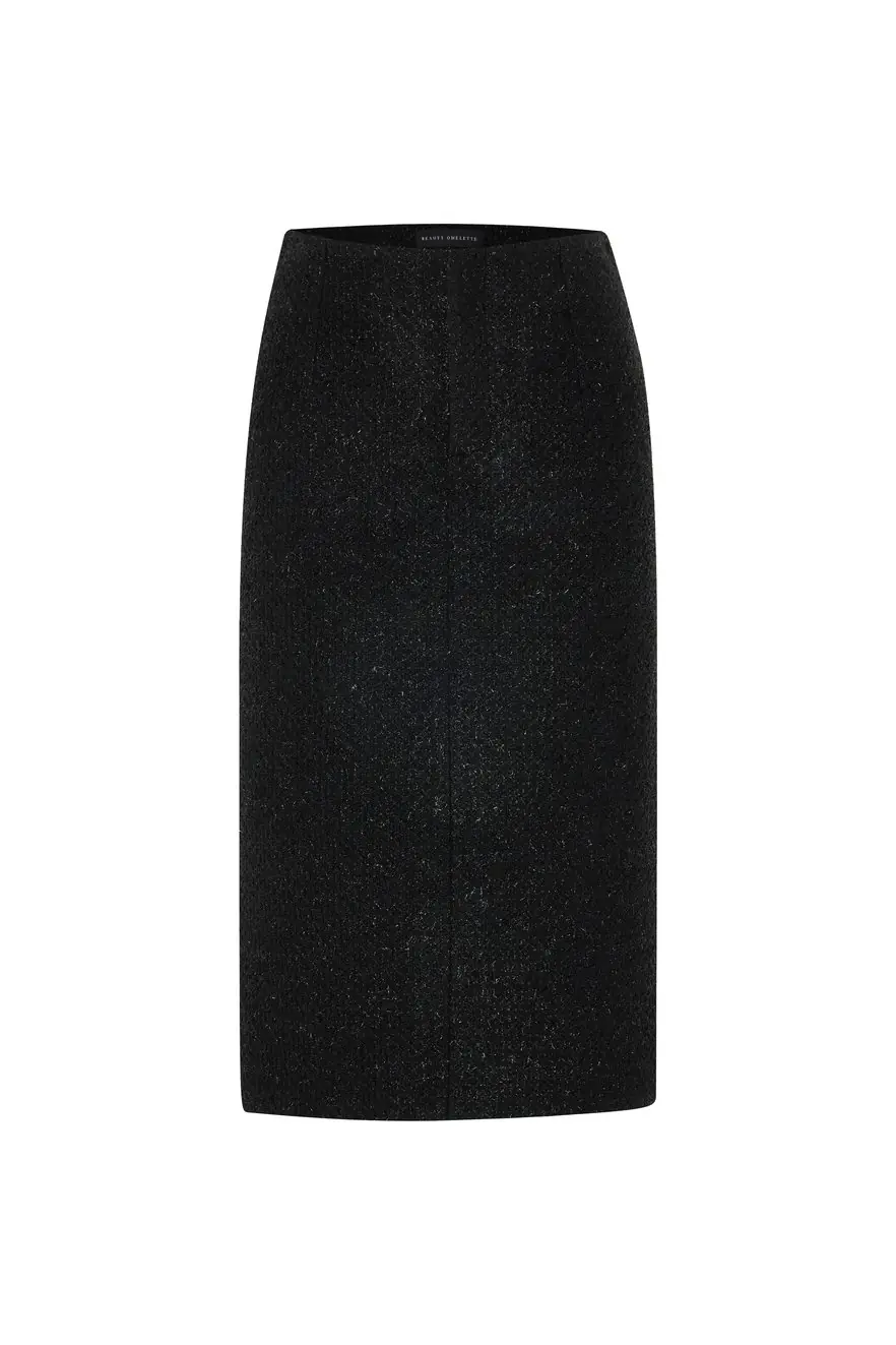Black Midi Tweed Skirt