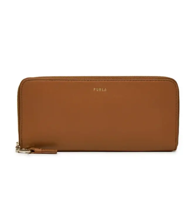 Nuvola Brown Nude Leather Large Zip Around Slim Wallet